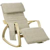 HOMCOM Rocking Lounge Chair Recliner Relaxation Lounging Relaxing Seat with Adjustable Footrest, Side Pocket and Pillow, Khaki(m-1)