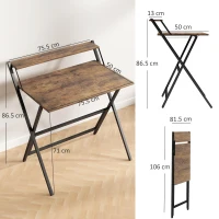 HOMCOM 81.5 cm Folding Computer Desk with Monitor Shelf - Rustic Brown(m-3)