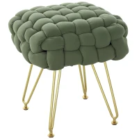 HOMCOM Velvet-Feel Bold Woven Footstool - Green(m-1)