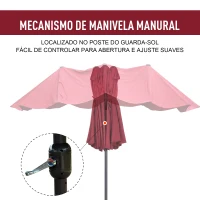 Outsunny Chapéu de Sol Duplo 4,55x2,68x2,38 m  Chapéu de Sol de Jardim com Manivela Manual Resistente à Água e com Proteção Solar UV para Terraço Pátio Vinho(m-6)