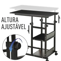 HOMCOM Mesa Lateral para Sofá Mesa lateral em Forma de C com 4 rodas Giratórias Freios Altura Ajustável 3 níveis Estrutura Metálica 80x40x72-82cm Preto(m-8)