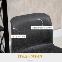 HOMCOM Set of 2 Bar Stool, Adjustable Height PU Leather Barstools with Swivel Seat and Footrest for Breakfast Bar, Kitchen and Home, Grey(m-7)