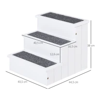 PawHut Escada para Animais de Estimação de 3 Degraus com Armazenamento e Tapete Antiderrapante 40,5x44,5x38 cm Branco(m-3)