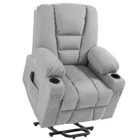 HOMCOM Oversized Riser and Recliner Chairs for the Elderly, Fabric Upholstered Lift Chair for Living Room with Remote Control, Side Pockets, Cup Holder, Light Grey(m-1)