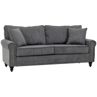 HOMCOM 196cm 3 Seater Sofa, Fabric Sofa with Rubber Wood Legs, Nailhead Trim, 2 Pillows, Small Upholstered Couch Settee for Living Room, Guest Room, Grey(m-1)
