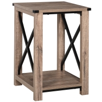 HOMCOM Mesa lateral de estilo colonial com prateleira inferior de armazenamento multifuncional Moldura em formato de X 40,5x40,5x60 cm Carvalho