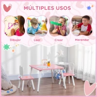 ZONEKIZ Juego de Mesa y 2 Sillas Infantiles de Madera para +18 Meses Estampado Corazones 68x68x47 cm y 30x30x51 cm Rosa(m-4)