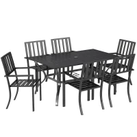 Outsunny 7 Pieces Garden Table and Chairs 6 Seater Outdoor Table and Chairs with Umbrella Hole, for Poolside, Garden, Black(m-1)