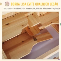 PawHut Gaiola de madeira para hamster com 5 plataformas, rampa dobrável, janela de plexiglass e prateleira inferior 60x40x80 cm(m-4)