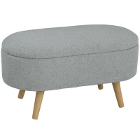 HOMCOM Teddy Fleece Storage Ottoman - Grey(m-1)