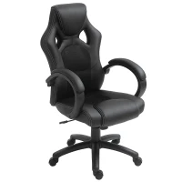 HOMCOM Office Chair Faux Leather Swivel Computer Desk Chair for Home Office with Wheels Armrests Black(m-1)