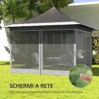 Outsunny Gazebo da Giardino ad Altezza Regolabile con Zanzariera, in Poliestere e Metallo, 357x357x310 cm, Grigio Scuro(m-5)