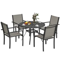 Outsunny 5 Piece Garden Furniture Set, Garden Dining Set with Round Table and 4 Stackable Chairs, Steel Frame, for Outdoor, Patio, Terraces, Dark Grey(m-10)