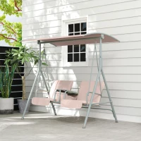 Outsunny 2 Seater Garden Swing Chair Patio Rocking Bench w/ Tilting Canopy, Double Padded Seats, Storage Bag and Tray, Beige(m-8)