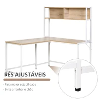 HOMCOM Secretária em Forma de L Multifuncional Secretária para Escritório ou Estúdio com Prateleiras Altas Amplo Espaço Estilo Minimalista 140x125x149cm Madeira e Branco(m-6)