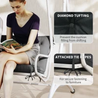 Outsunny 3 Seater Bench Pad, Garden Chair Cushion with Back and Ties for Indoor and Outdoor Use, 98 x 150 cm, Black(m-6)