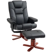 HOMCOM Faux Leather Manual Recliner and Footstool Set - Black(m-1)