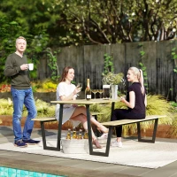 Outsunny 3-Delige Biertafelset Hout met Parasolgat, Biertafel 2 x Bierbank 175 x 148 x 78 cm Natuurhout(m-2)