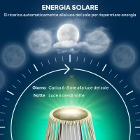 Outsunny Lampada Solare da Giardino con Illuminazione LED, in PE, Rattan e Acciaio, Ø26x72 cm, Grigio(m-4)