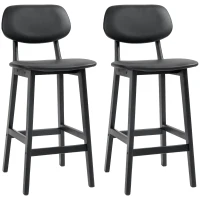 HOMCOM Set of Two Wooden Classic Bar Stools, with Faux Leather Seats - Black(m-1)