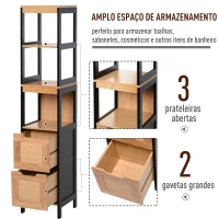 Kleankin Armário de banheiro alto com prateleiras e gavetas 30x30x144,3 cm(m-4)