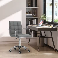 Vinsetto Mid Back PU Leather Home Office Desk Chair, Swivel Computer Chair with Arm, Wheels, Adjustable Height, Grey(m-2)
