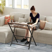 HOMCOM 81.5 cm Folding Computer Desk with Monitor Shelf - Rustic Brown(m-9)