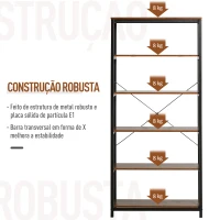 HOMCOM Estante estilo industrial com 6 prateleiras abertas para sala de estar Escritório 80x30x180 cm Castanho Rústico(m-7)