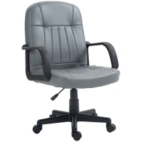 HOMCOM Office Chair, PU Leather Computer Desk Chair with Adjustable Height, Swivel Wheels for Home Office Work Study, Grey(m-1)