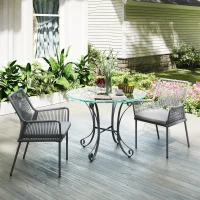 Outsunny Set van 2 Tuinstoelen, Terrasstoelen met Wasbare Kussens, Rug- en Armleuningen, Staal, Rattan, Donkergrijs(m-9)