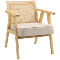 HOMCOM Wooden Rattan Weave Panel Accent Chair - Natural Finish(m-1)