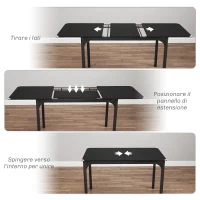 HOMCOM Tavolo Allungabile 4-6 Posti Espandibile da 120-160 cm con Gambe in Acciaio, Nero(m-5)
