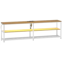 HOMCOM Móvel de TV com Luzes LED Controlo Remoto Extensão e 2 Compartimentos Móvel para Televisores de até 65 Polegadas 159x29x46,5 cm Madeira(m-1)