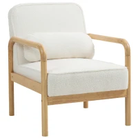 HOMCOM Accentstoel, Gevoerde Stoel met Stoffen Bekleding, Rubberhouten Frame, Moderne Stoel met Kussen, Wit(m-10)