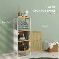 HOMCOM Bamboo-Blend Retro Cut-Out Bathroom Storage Unit, with Cupboard(m-4)