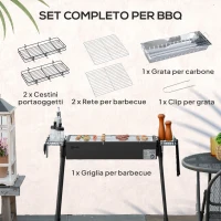 Outsunny Barbecue a Carbonella con 2 Griglie e Cestini Laterali, 94x39x70cm, Nero(m-4)
