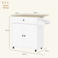 HOMCOM Ilha de Cozinha com Rodas com Lateral Dobrável Gaveta Suporte para Temperos e Prateleira Ajustável 106x42x87 cm Branco e Carvalho(m-3)