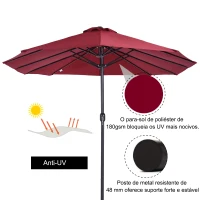 Outsunny Chapéu de Sol Duplo 4,55x2,68x2,38 m  Chapéu de Sol de Jardim com Manivela Manual Resistente à Água e com Proteção Solar UV para Terraço Pátio Vinho(m-5)