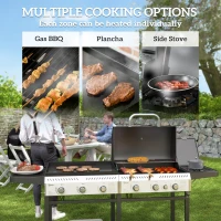 Outsunny Deluxe Duo Gas BBQ, with Grill, Plancha and Side Burner - Black(m-4)