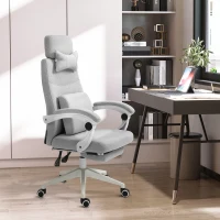 Vinsetto Office Chair, Ergonomic Desk Chair, High Back Fabric Work Chair with 160° Reclining Backrest, Retractable Footrest, Neck and Lumbar Pillow for Home and Study, Grey(m-2)