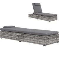 Outsunny Tumbona de Jardín de Ratán con Respaldo Ajustable en 5 Niveles Mesita y Cojín Carga 120 kg Gris(m-11)