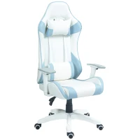 HOMCOM Faux Leather Colour Block Gaming Chair, with 135° Reclining Back - Blue/White(m-1)