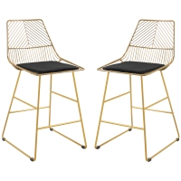 HOMCOM Set of 2 Bar Stools, Modern Counter Height Breakfast Bar Chairs with Wire Metal Frame for Kitchen, Dining Room, Gold