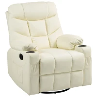 HOMCOM Manual Reclining Chair, Recliner Armchair with Swivel, Faux Leather, Footrest, Cup Holders, 86x93x102cm, Cream(m-1)
