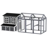 PawHut 2-Piece Wooden Chicken Coop and Run Set, Poultry Run Cage with Nesting Box, Slide-Out Tray, Roof, Perch(m-11)