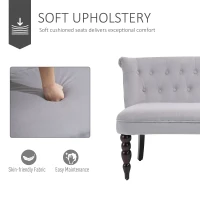 HOMCOM Loveseat with Wood Frame, Compact 2 Seater Sofa, Button Tufted Chaise Lounger with Carved Legs, Vintage Design for Bedroom Living room, Grey(m-5)