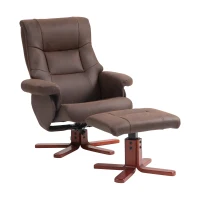 HOMCOM Faux Microfibre Leather Manual Recliner and Footstool Set - Dark Brown(m-1)