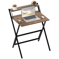 HOMCOM 70 cm Folding Computer Desk with Monitor Shelf - Rustic Brown(m-10)