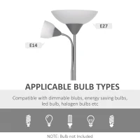 HOMCOM LED Floor Lamp for Living Room, 180cm Tall Standing Lamp, Mother and Child Uplighter with Adjustable Gooseneck, Silver Tone(m-7)