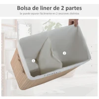HOMCOM Cesto de Roupa de Bambú Capacidade de 100L Cesta para Roupa Suja Retangular com Tampa Removível Bolsa com 2 Compartimentos 52x32x63cm Bambú(m-6)